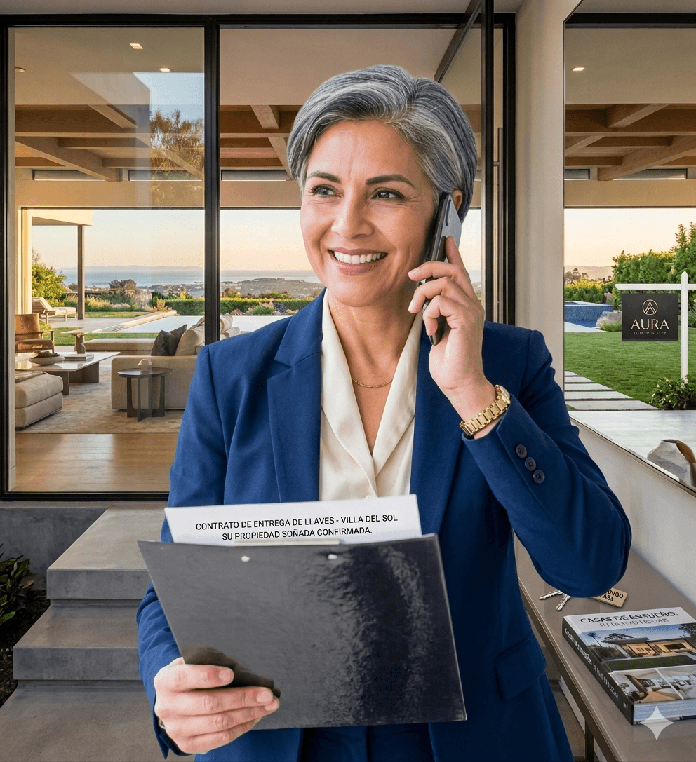 Asesor inmobiliario mostrando una propiedad a un cliente